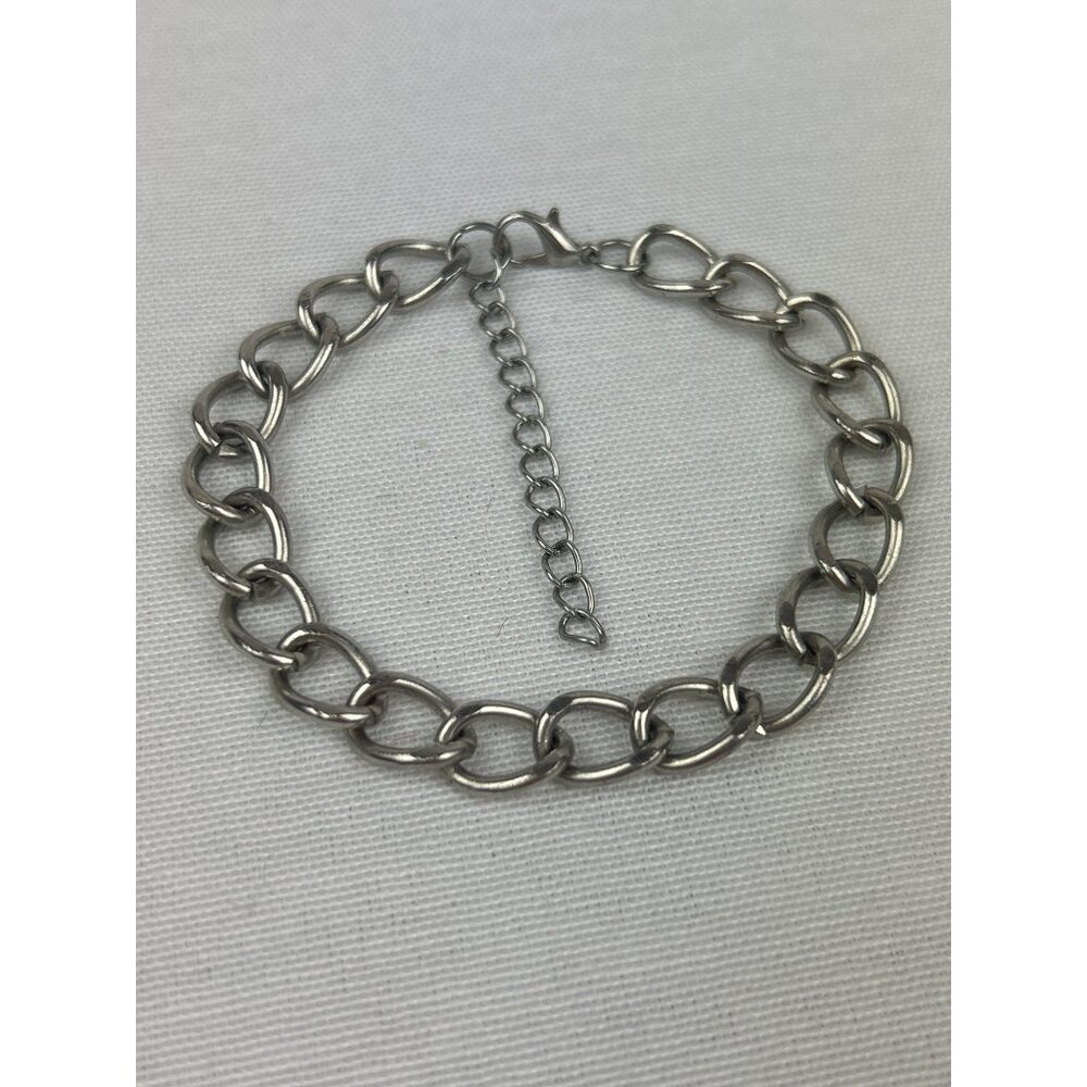 Silver Tone Link Chain Charm Bracelet Lobster Clasp Extender Adjustable Length